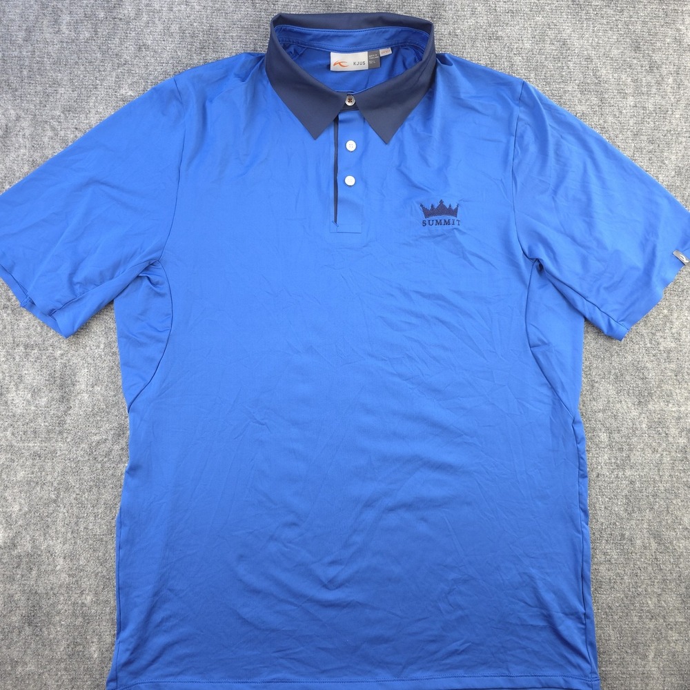 Kjus Polo Large 52 Blue Solid‎ Summit Logo Performance Stretch Short Sleeve
